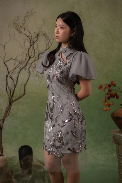 Celestial Sequin Cheongsam Dress in Blue