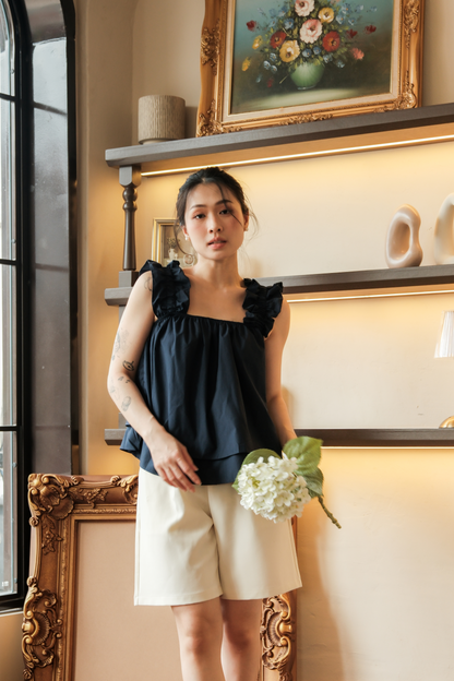 Aurélie Ruffled Babydoll Top in Dark Blue