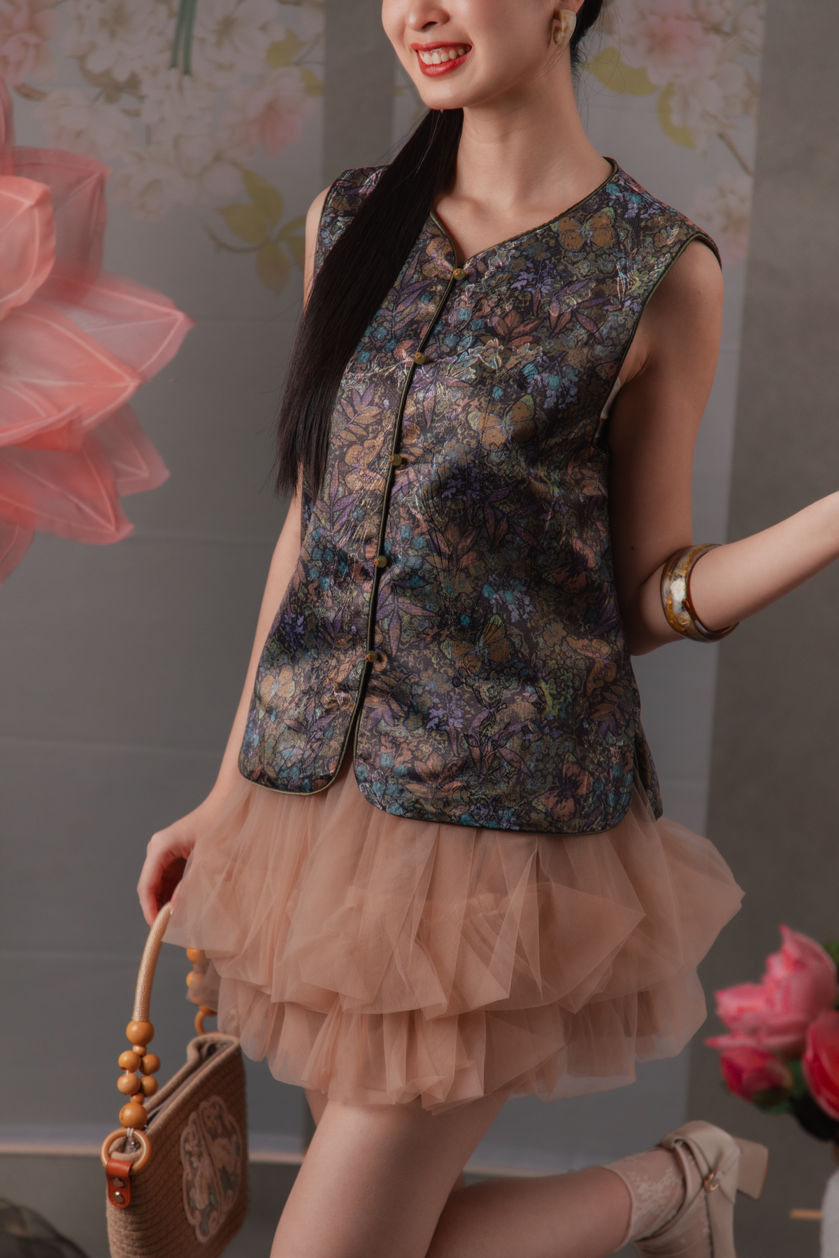 Clemence Bloom Cheongsam Vest in Violet