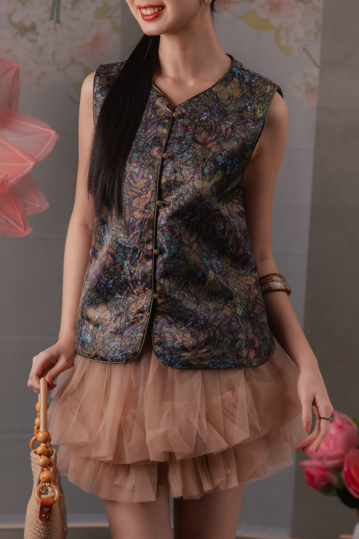 Clemence Bloom Cheongsam Vest in Violet