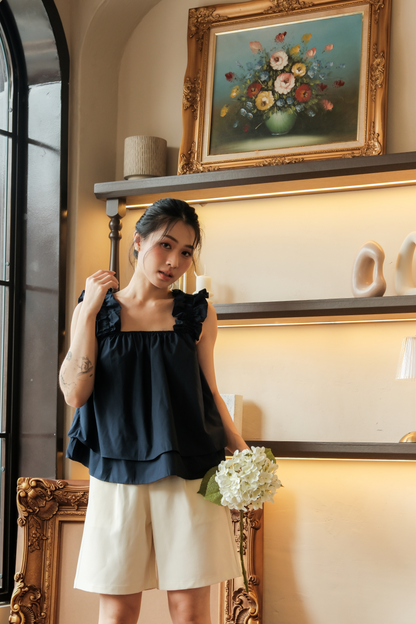 Aurélie Ruffled Babydoll Top in Dark Blue