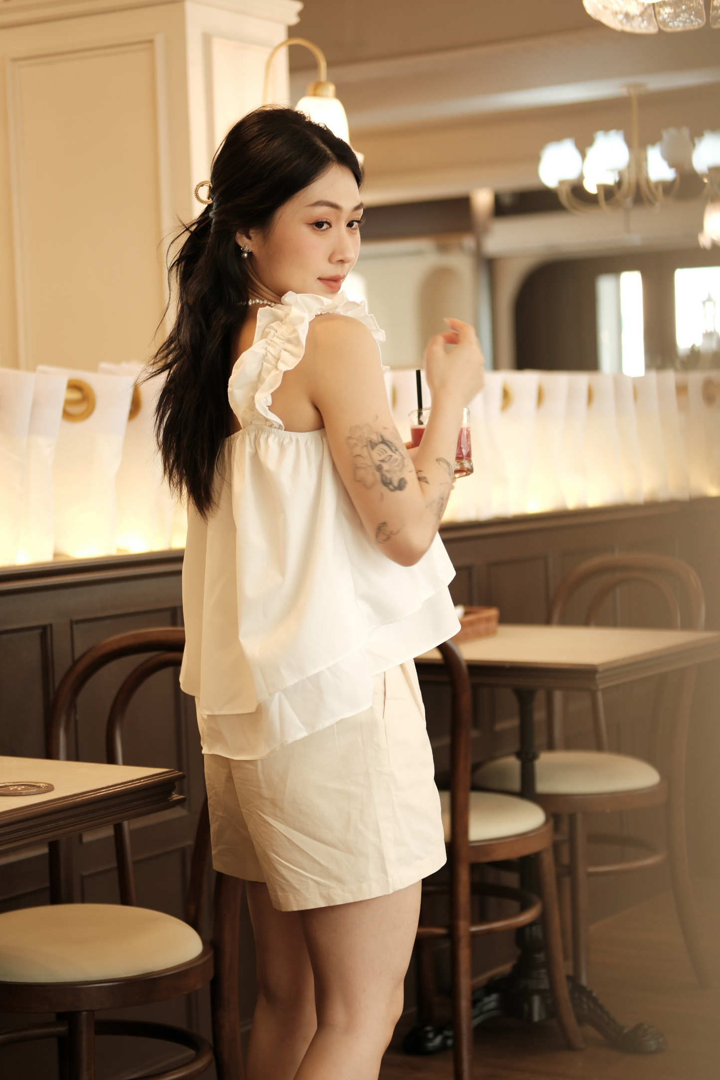 Aurélie Ruffled Babydoll Top in White