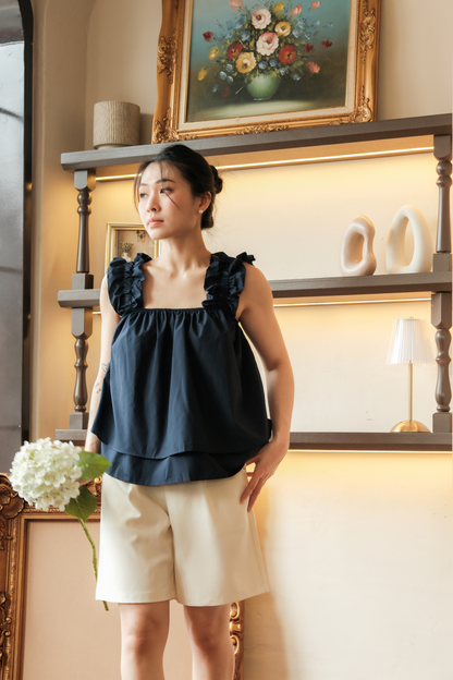 Aurélie Ruffled Babydoll Top in Dark Blue