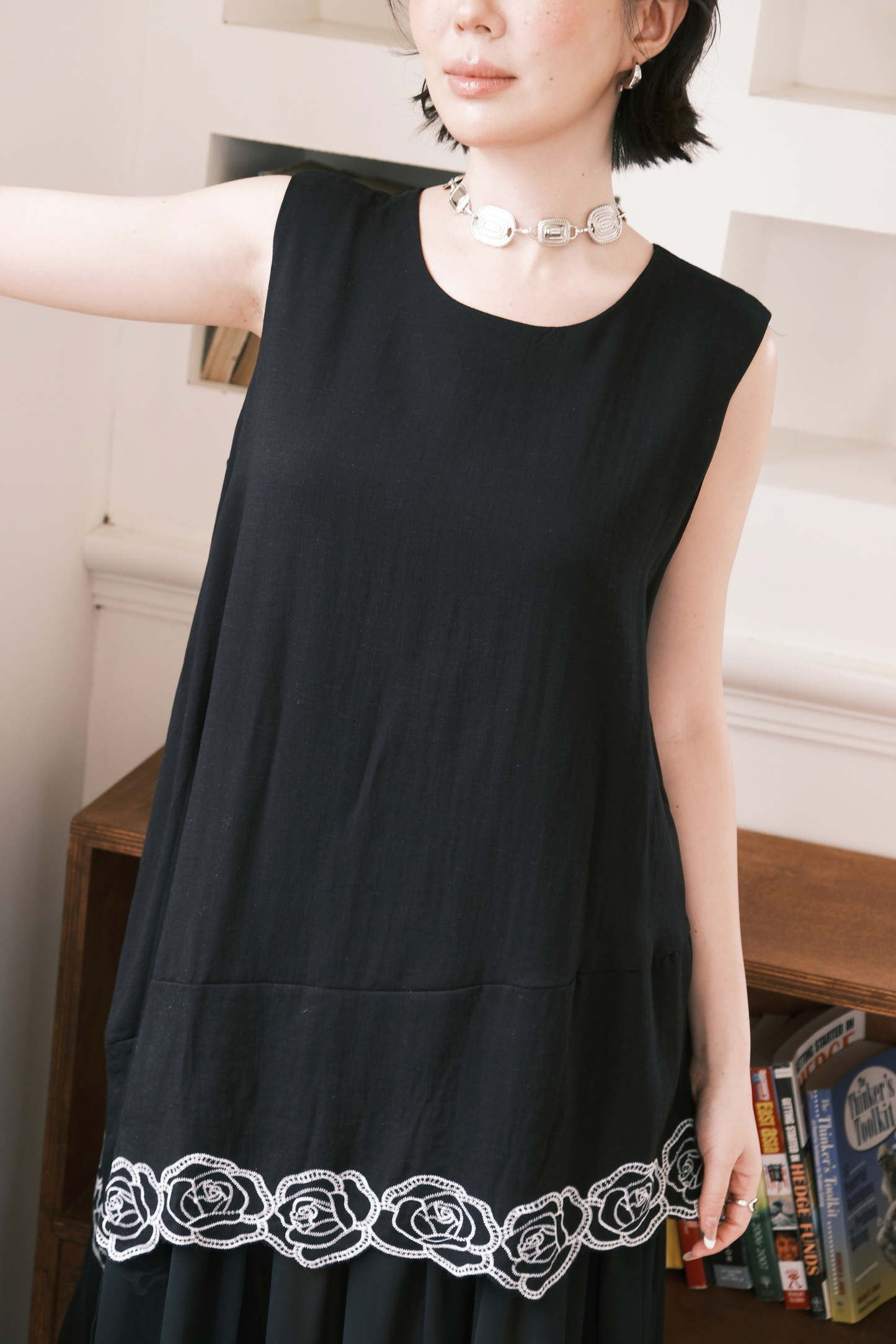 Rosalie Embroidered Layered Maxi Dress in Black