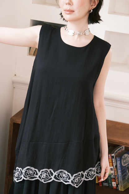 Rosalie Embroidered Layered Maxi Dress in Black