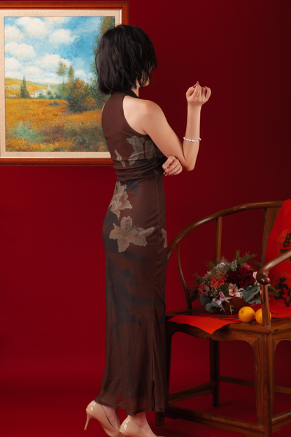 Mocha Blossom Cheongsam Dress (In-Stock)