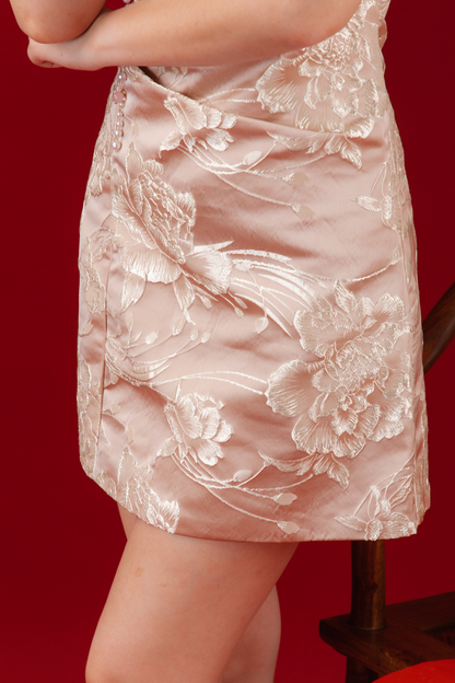 Pink Amara Brocade Halter Dress (In-Stock)