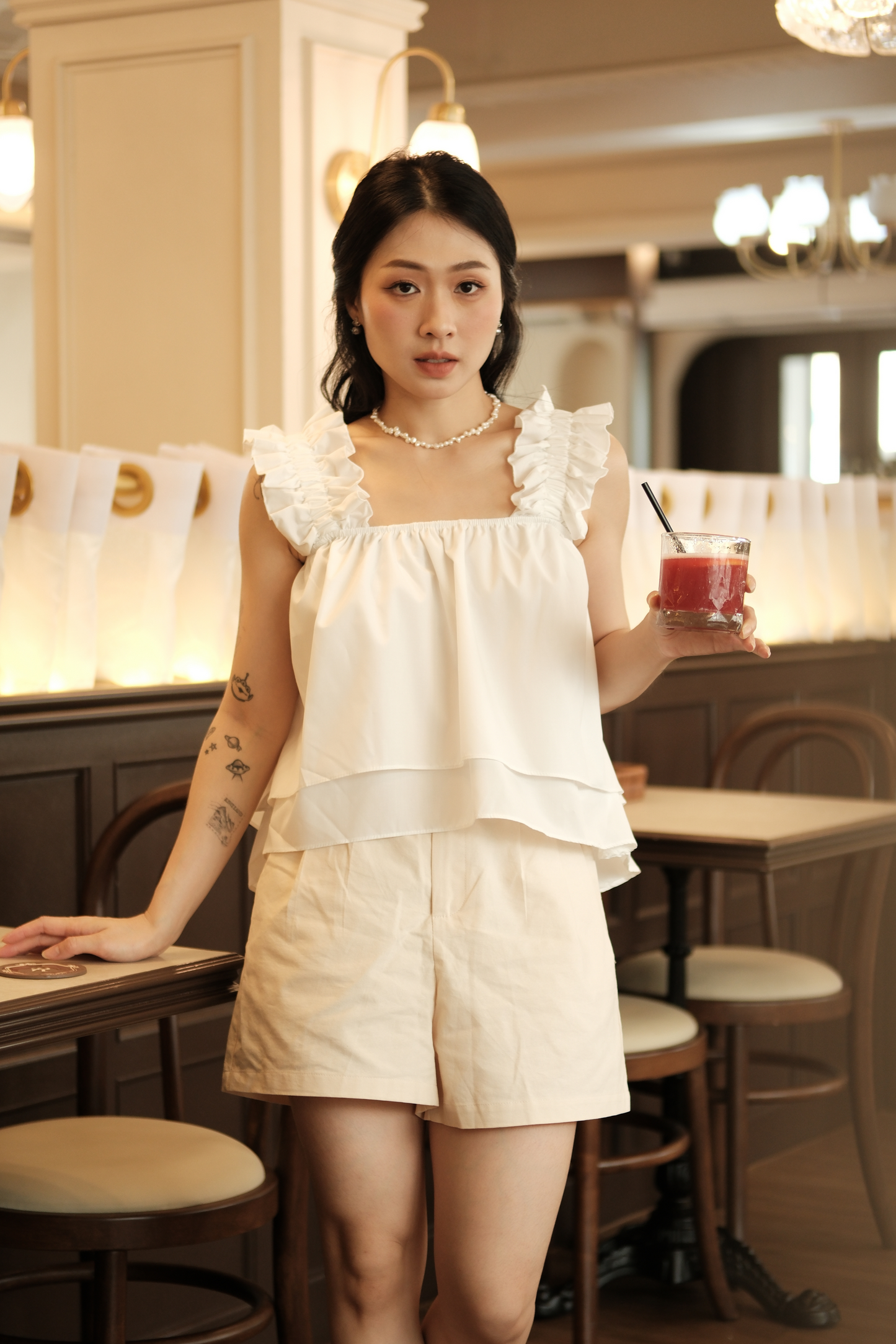 Aurélie Ruffled Babydoll Top in White