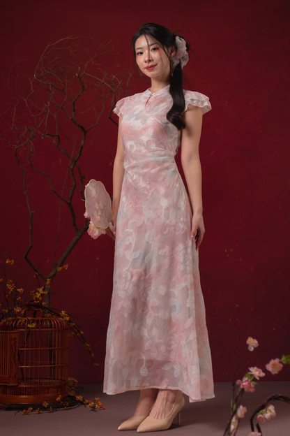 Fleur Rosée Cheongsam Dress in Blush Pink
