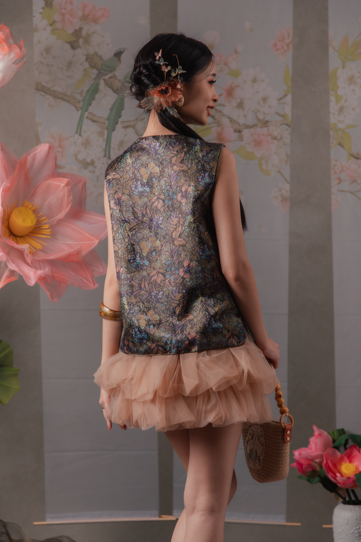 Clemence Bloom Cheongsam Vest in Violet