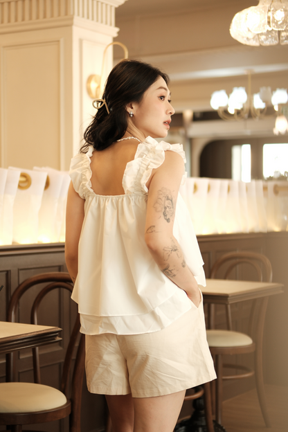 Aurélie Ruffled Babydoll Top in White