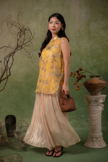 Soleil Pleated Maxi Skirt in Champagne