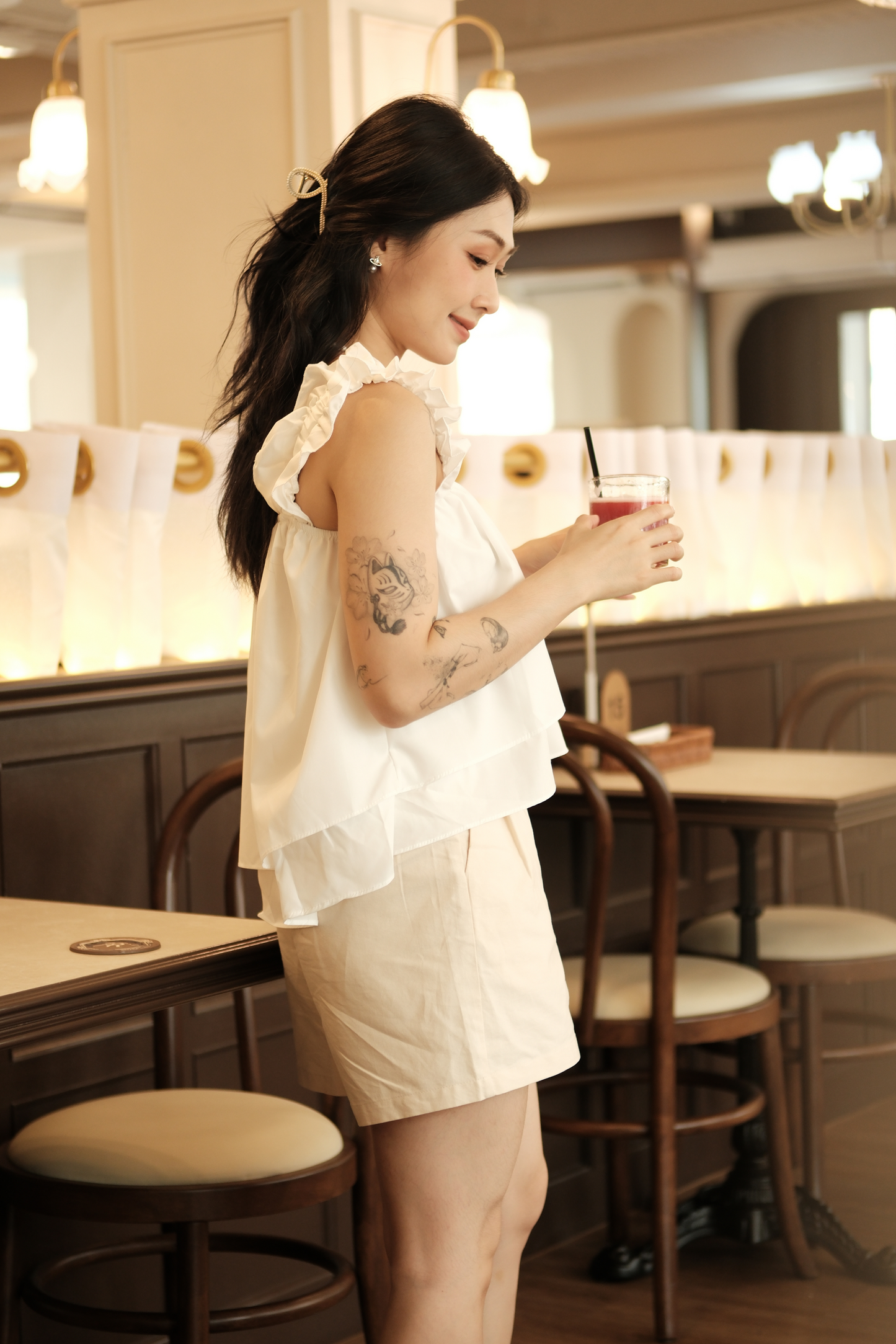 Aurélie Ruffled Babydoll Top in White