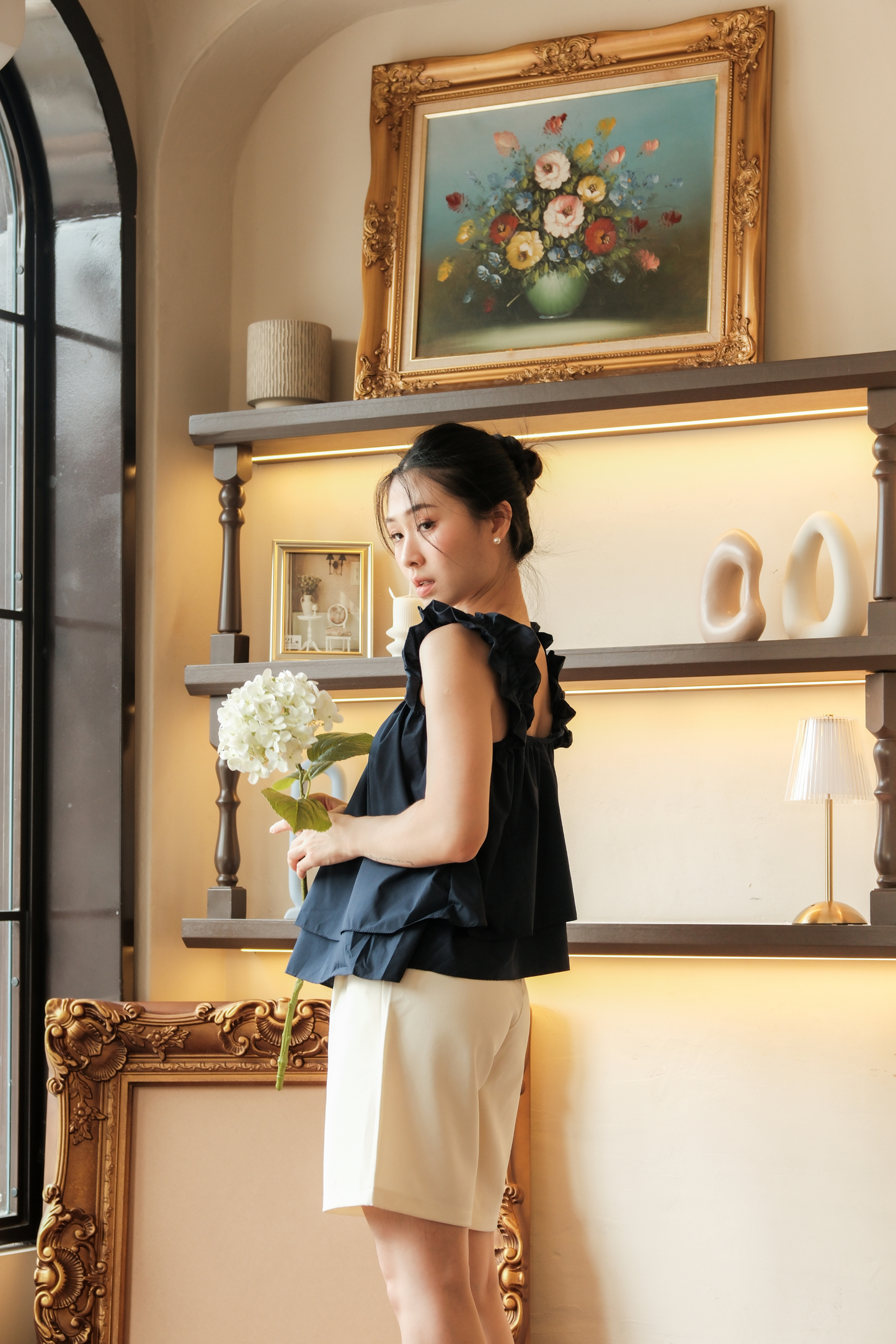 Aurélie Ruffled Babydoll Top in Dark Blue