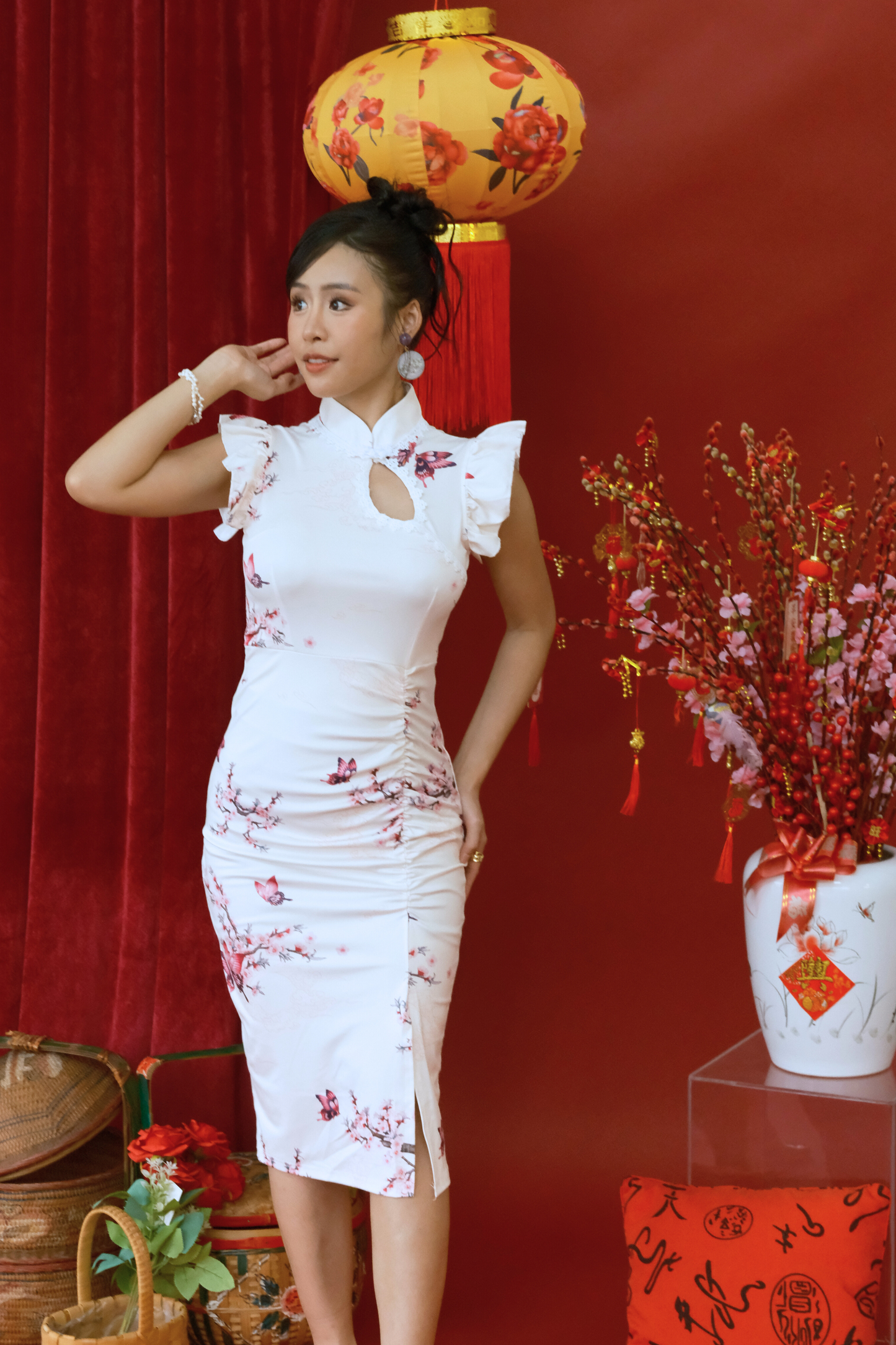 Aurelia Blossom Ruched Cheongsam Dress