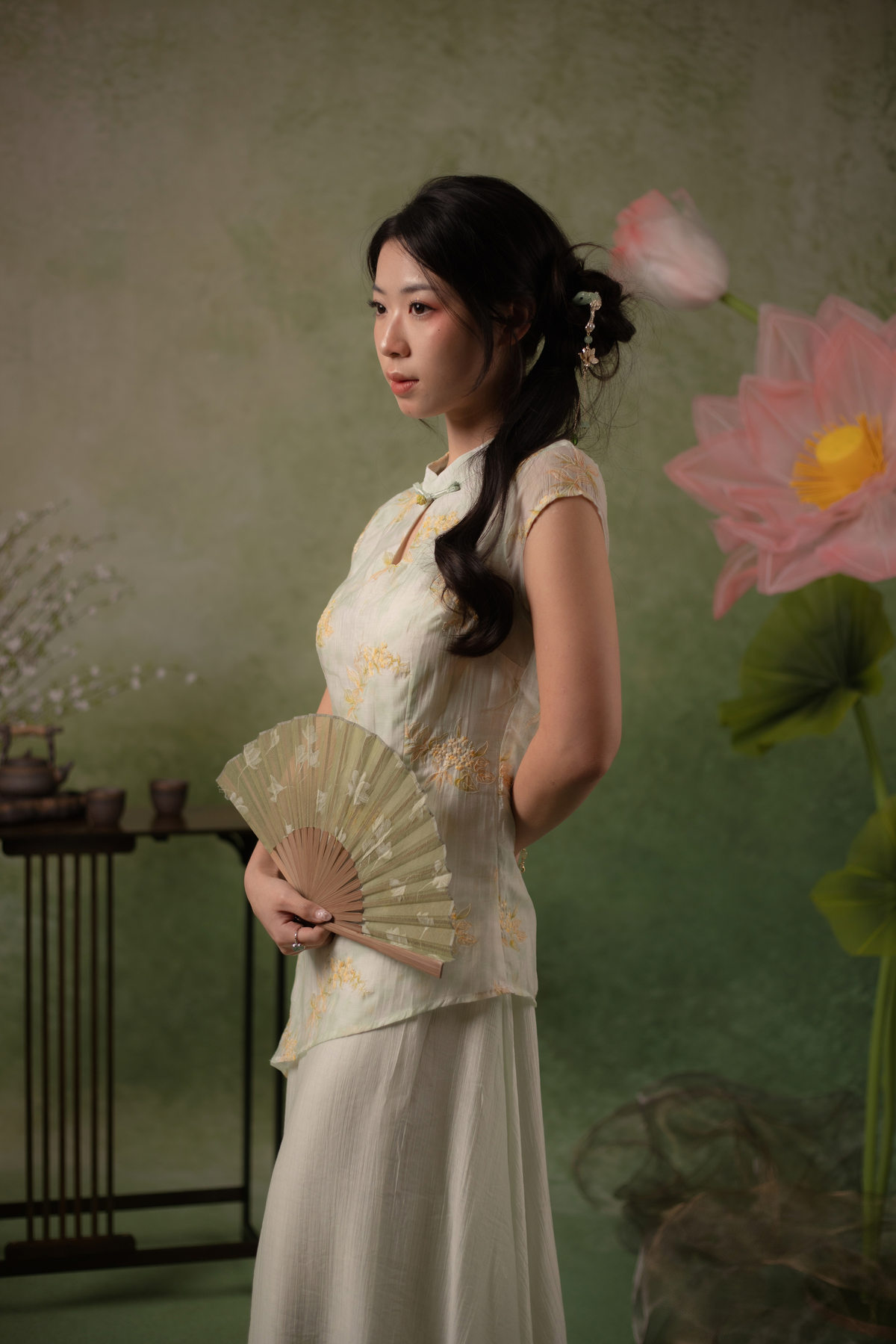 Liana Meadow Cheongsam Dress in Sage