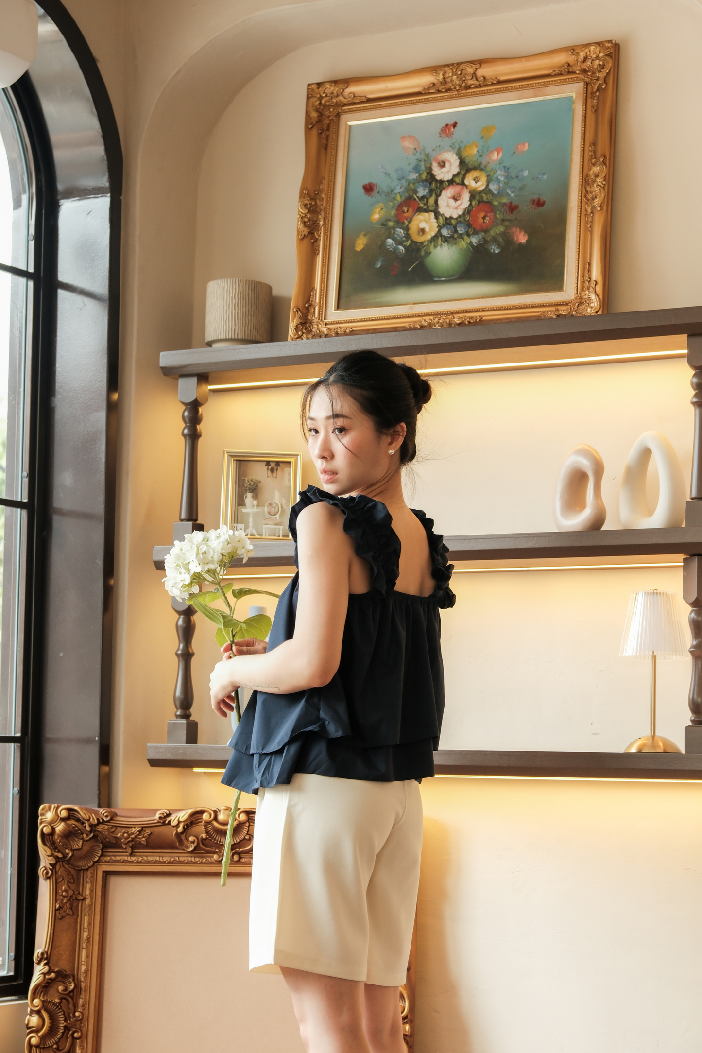 Aurélie Ruffled Babydoll Top in Dark Blue