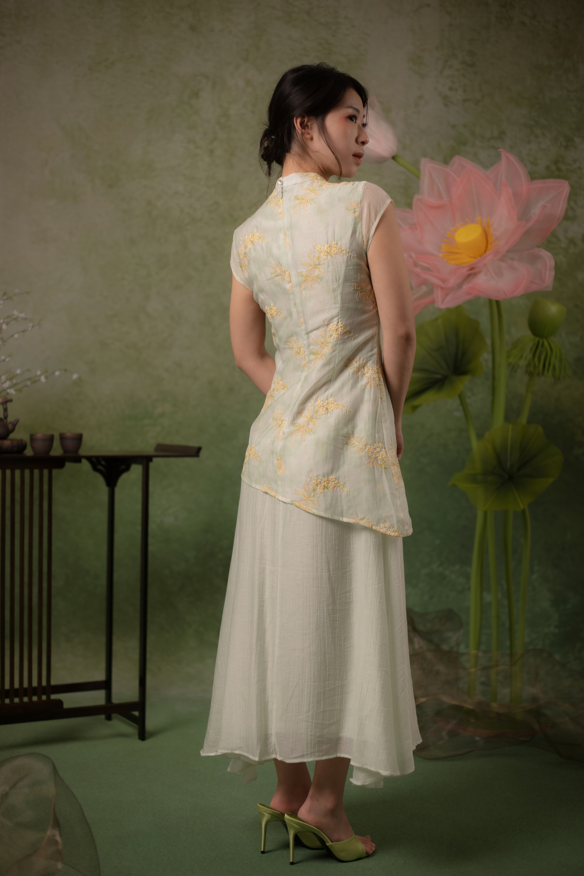 Liana Meadow Cheongsam Dress in Sage