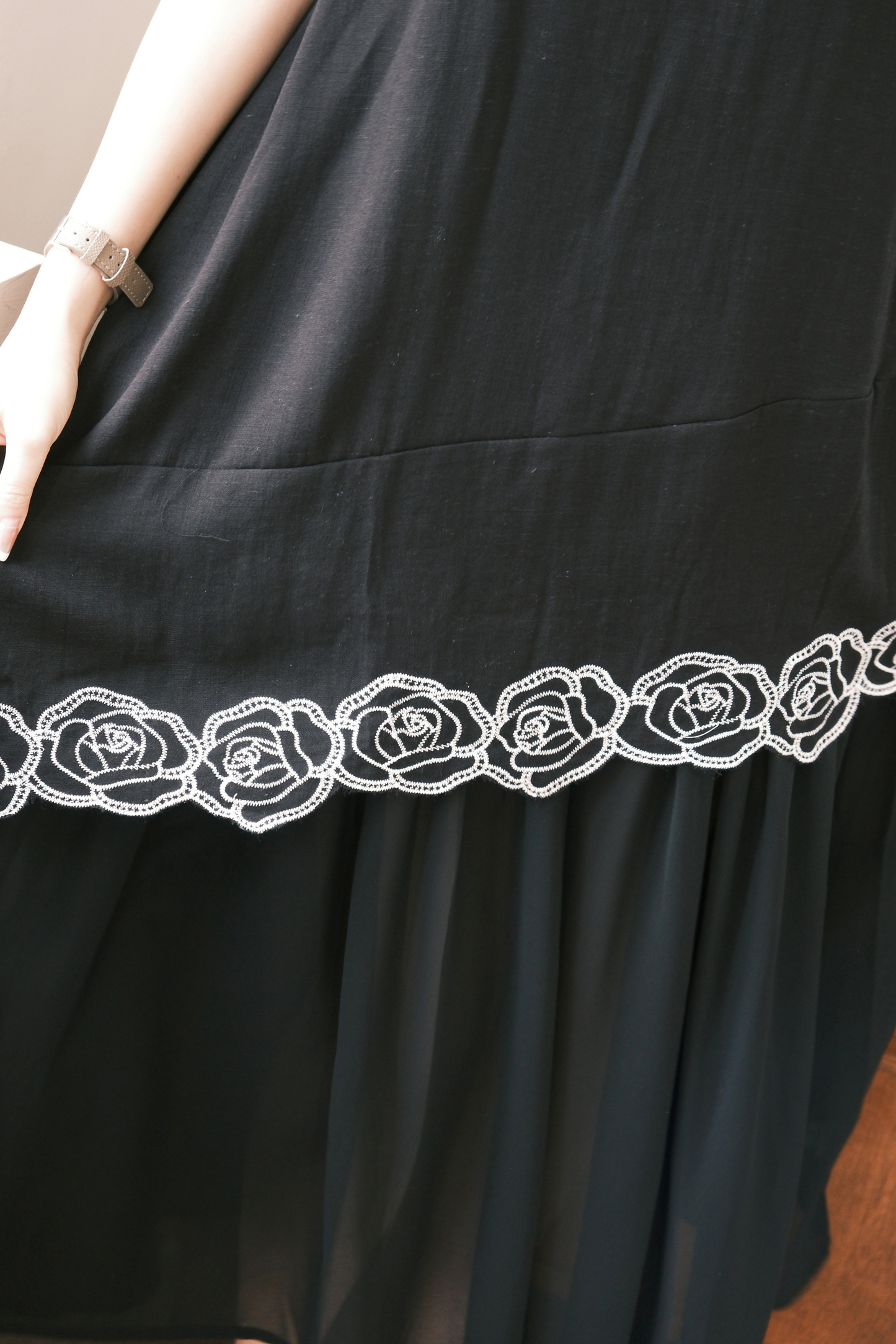 Rosalie Embroidered Layered Maxi Dress in Black