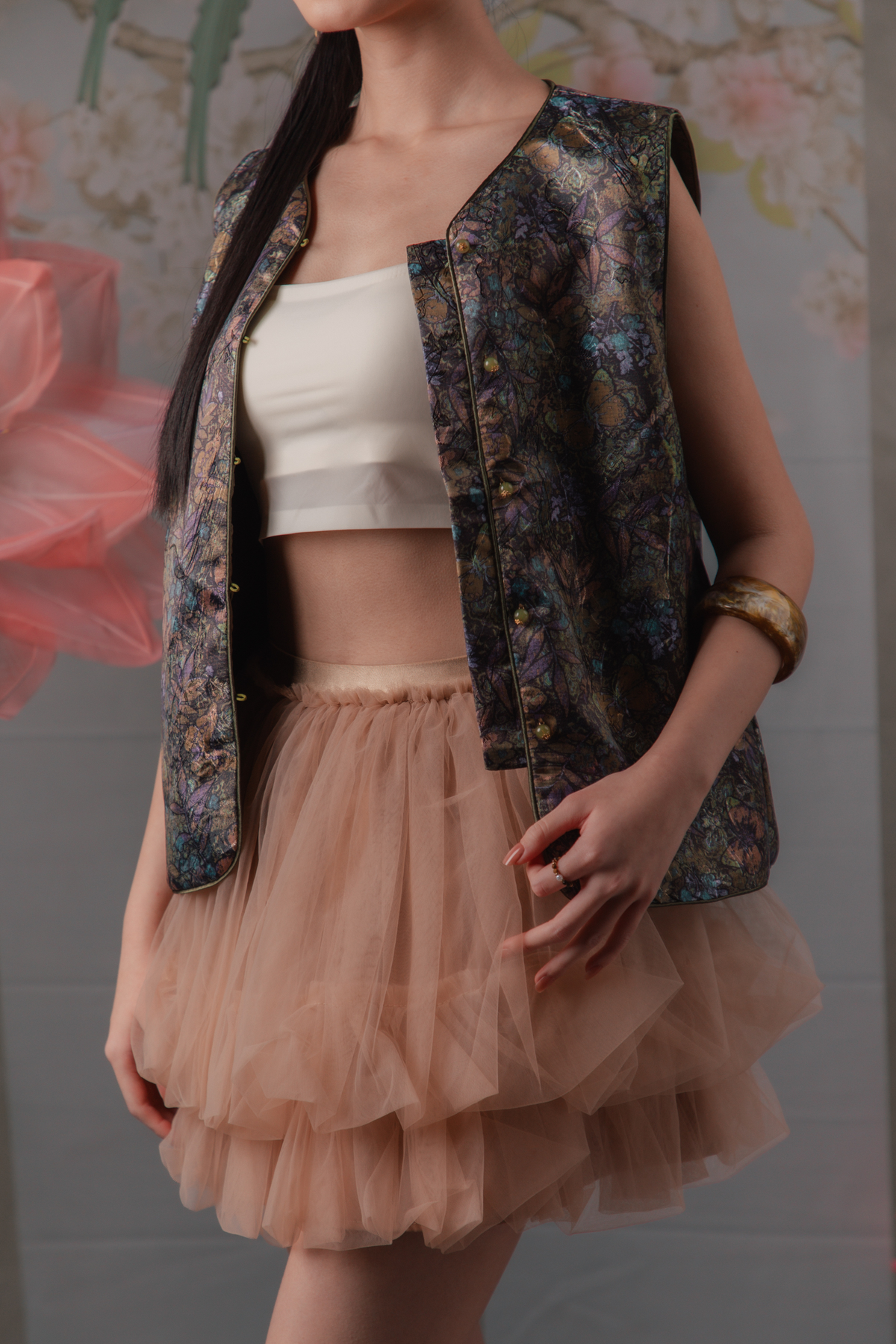 Clemence Bloom Cheongsam Vest in Violet