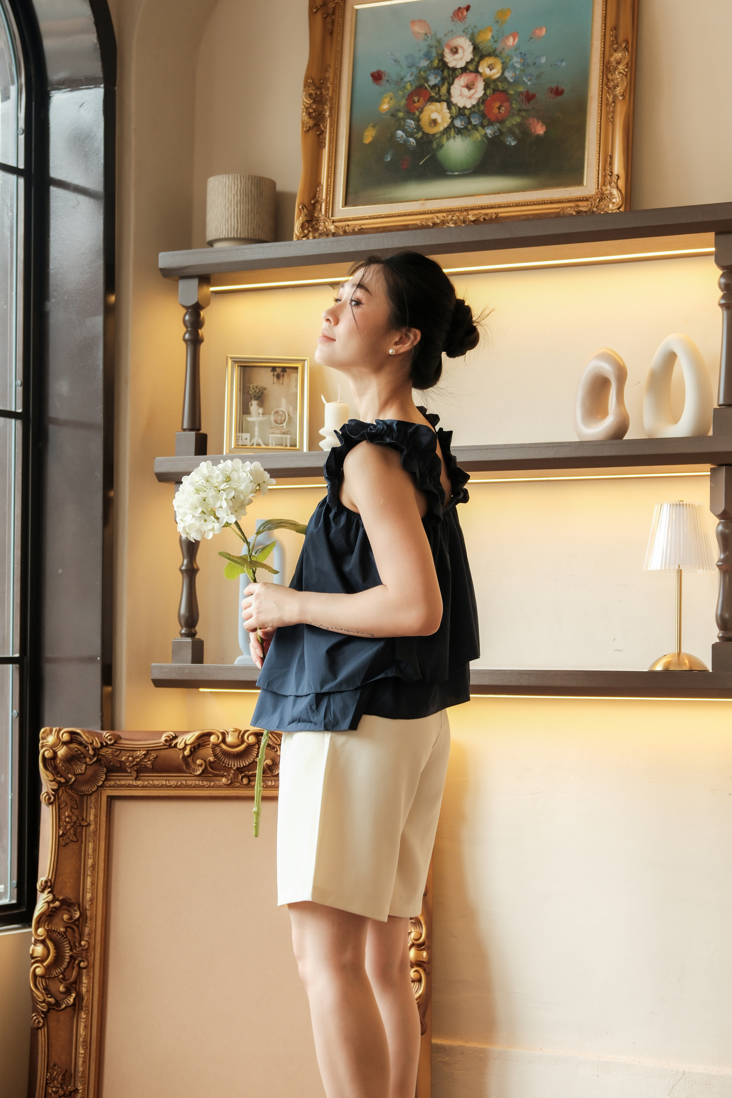 Aurélie Ruffled Babydoll Top in Dark Blue