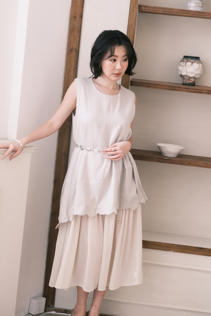 Rosalie Embroidered Layered Maxi Dress in Oatmeal