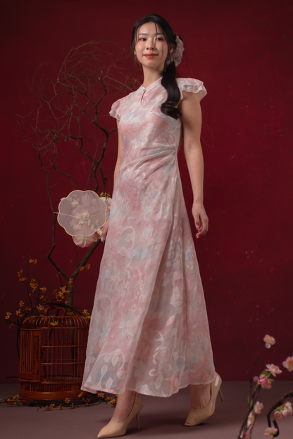 Fleur Rosée Cheongsam Dress in Blush Pink