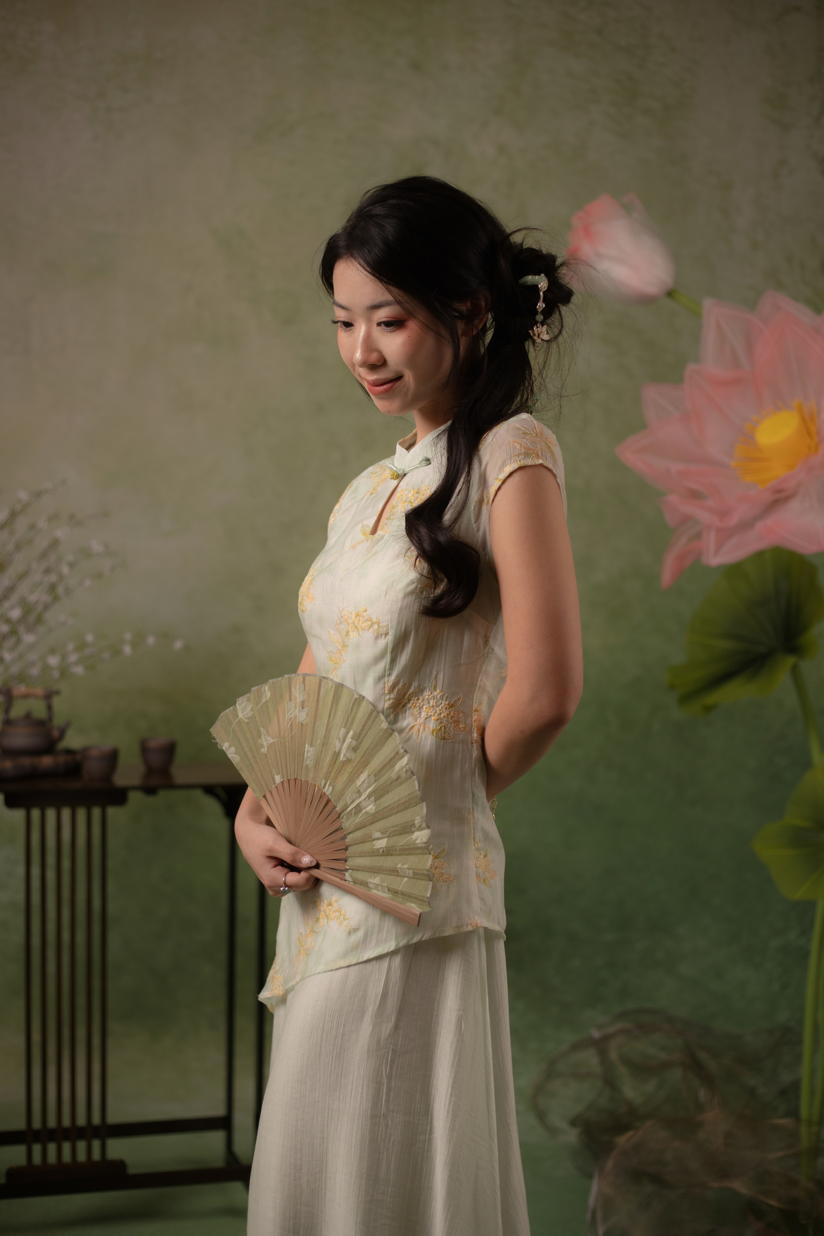 Liana Meadow Cheongsam Dress in Sage