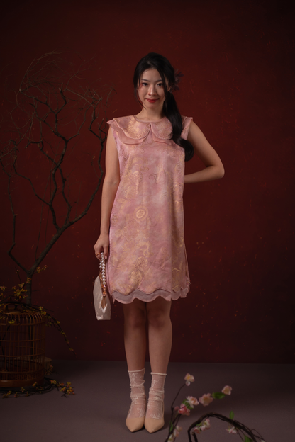 Elara Lotus Cheongsam Dress in Pink