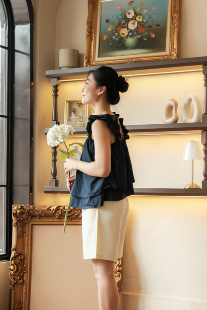 Aurélie Ruffled Babydoll Top in Dark Blue