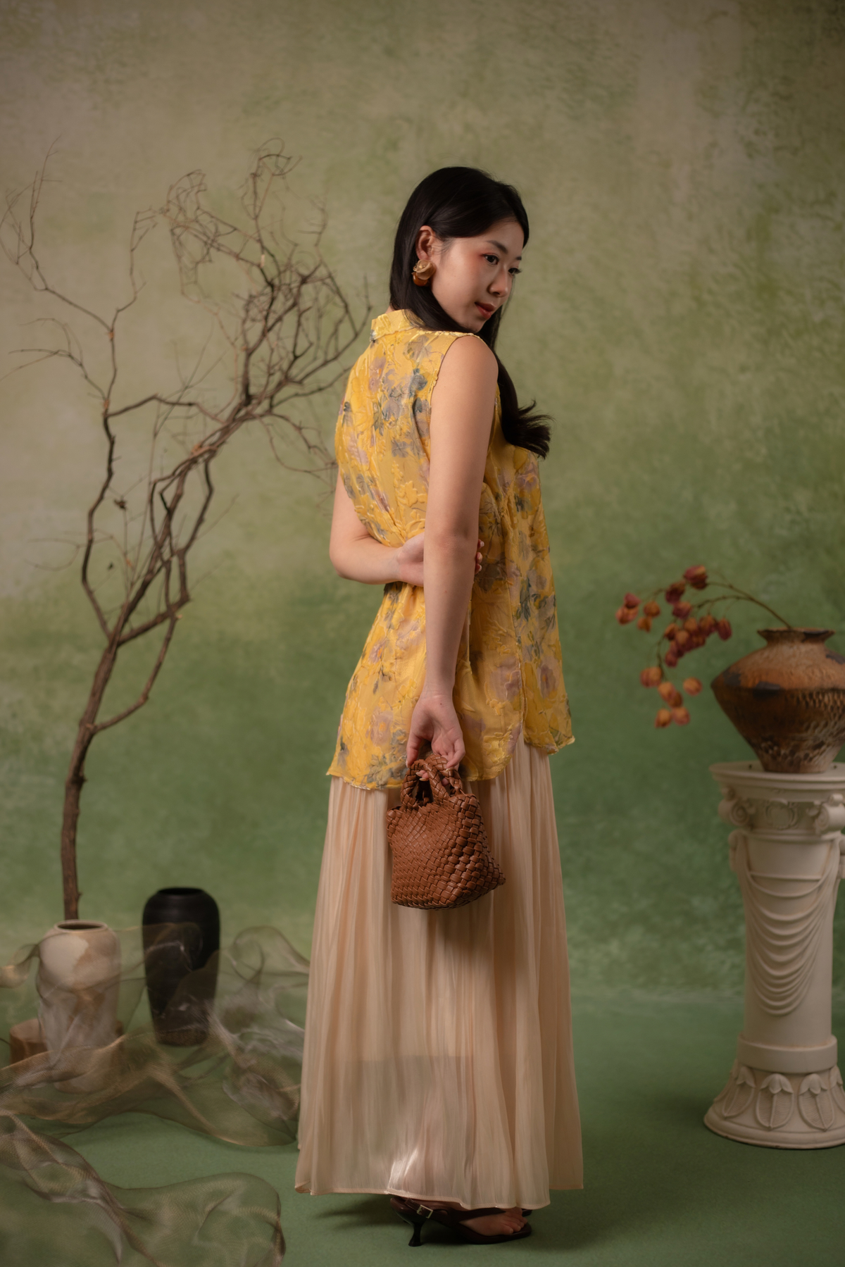 Soleil Pleated Maxi Skirt in Champagne