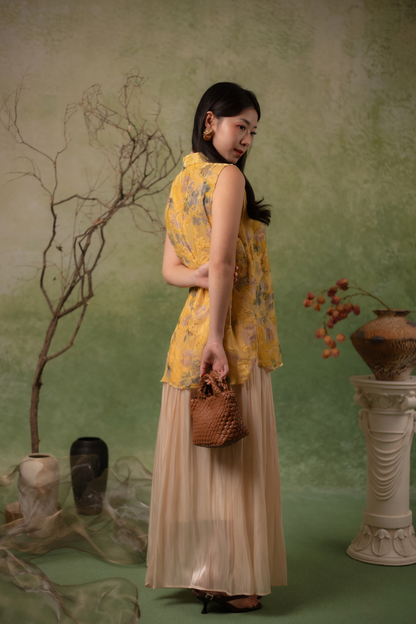Soleil Pleated Maxi Skirt in Champagne