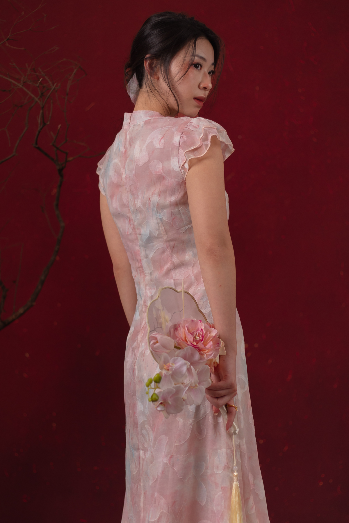 Fleur Rosée Cheongsam Dress in Blush Pink