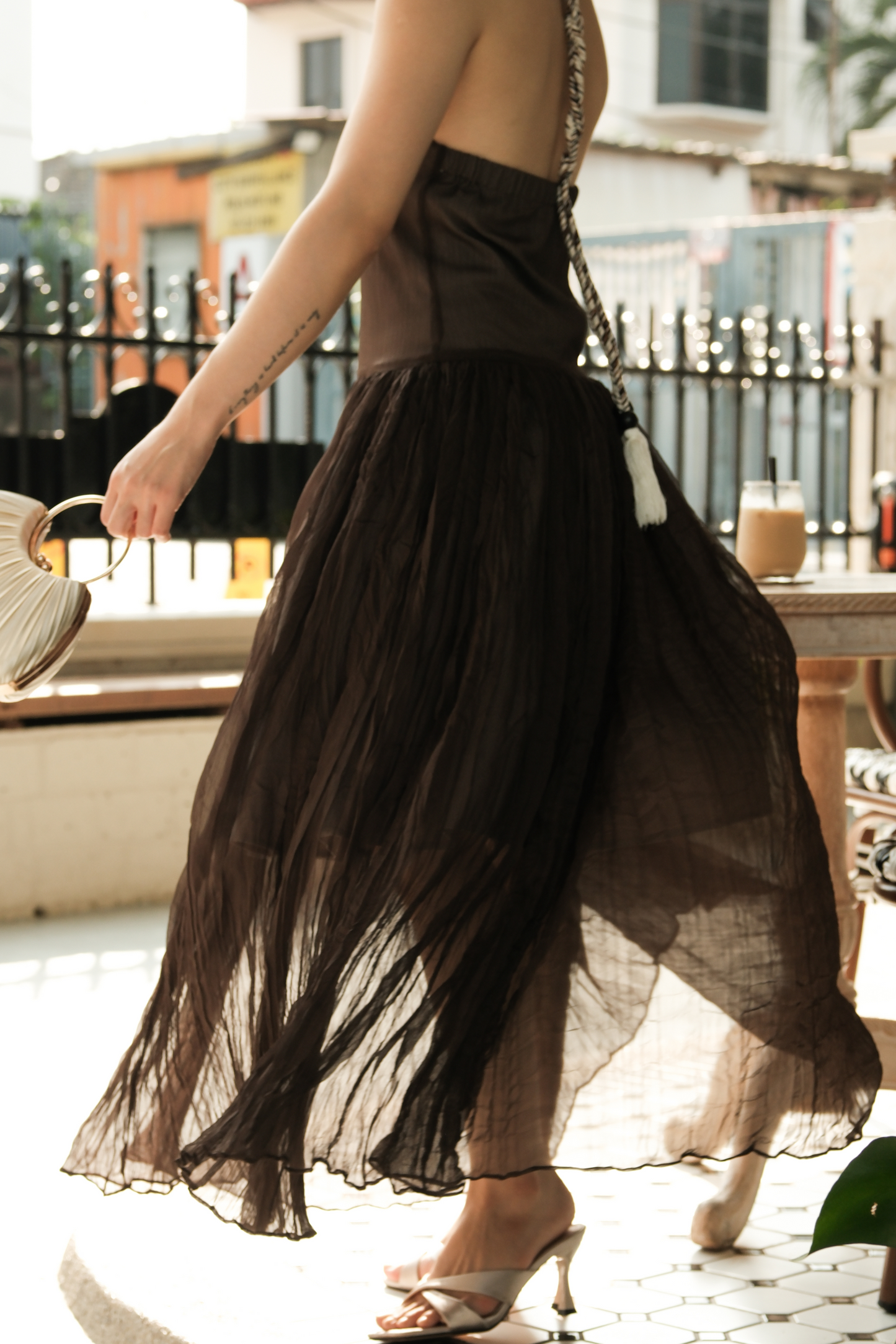 Amélie Mocha Halter Dress