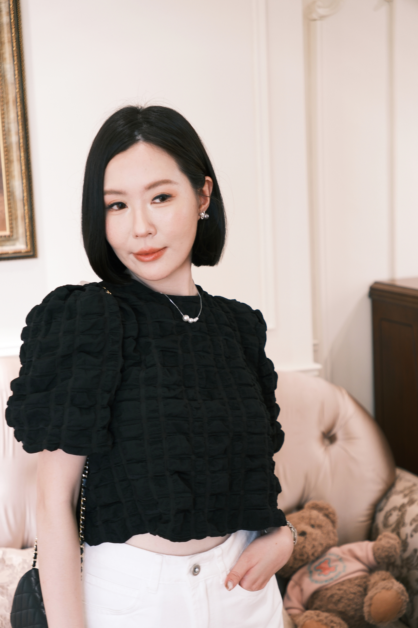 Delphine Bow-Back Top in Black