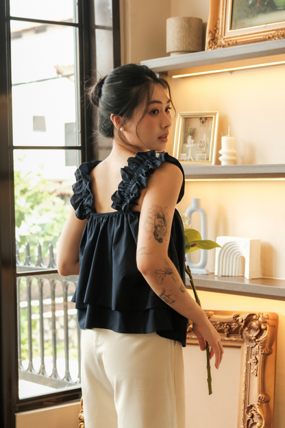 Aurélie Ruffled Babydoll Top in Dark Blue