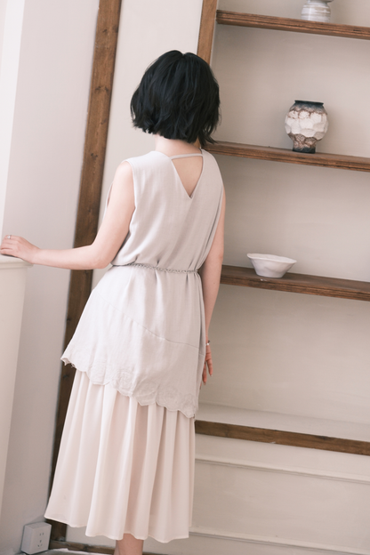 Rosalie Embroidered Layered Maxi Dress in Oatmeal