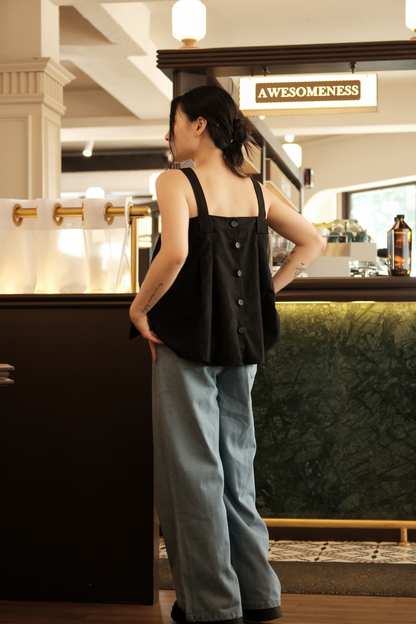 Sabine Button-Front Swing Cami Top in Black