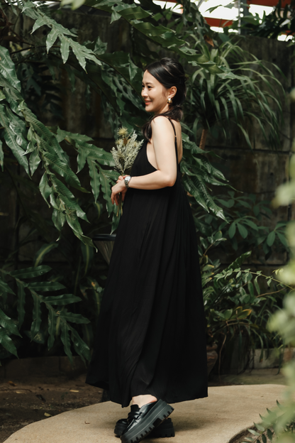 Solène Draped Back Maxi Dress in Black
