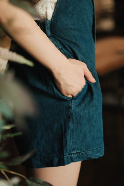 Odette Cross-Back Denim Romper