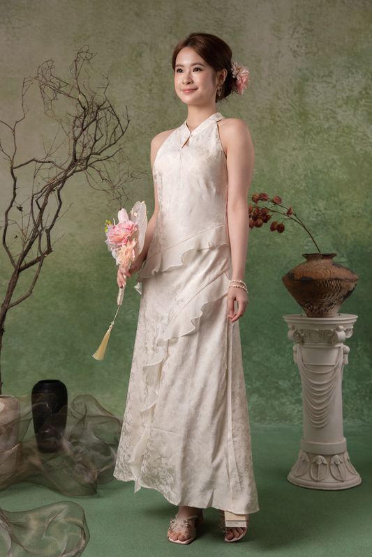 Liana Ruffle Dress in Champagne
