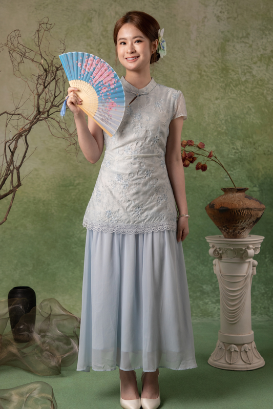 Amara Cheongsam Dress in Light Blue