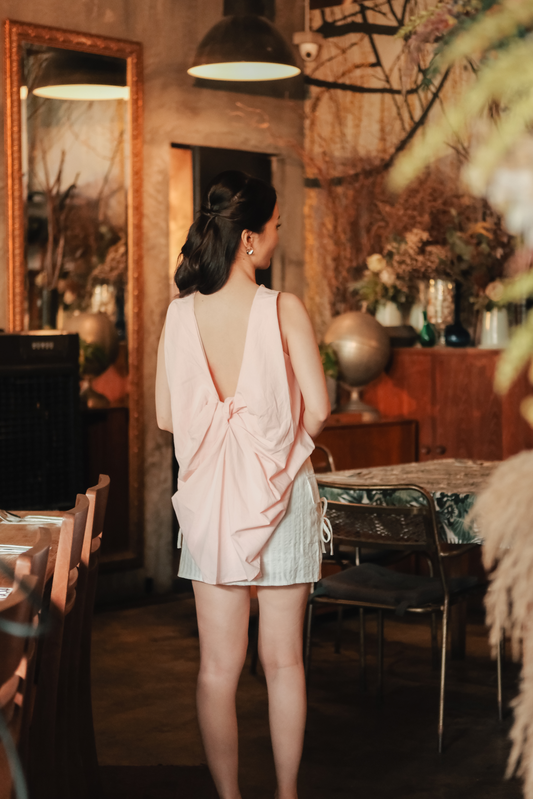 Inès Draped Back Knot Top in Ballet Pink