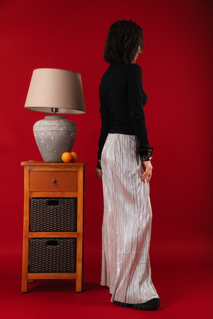 Aurora Sheer Embroidered Cheongsam Top/Pleated Pants