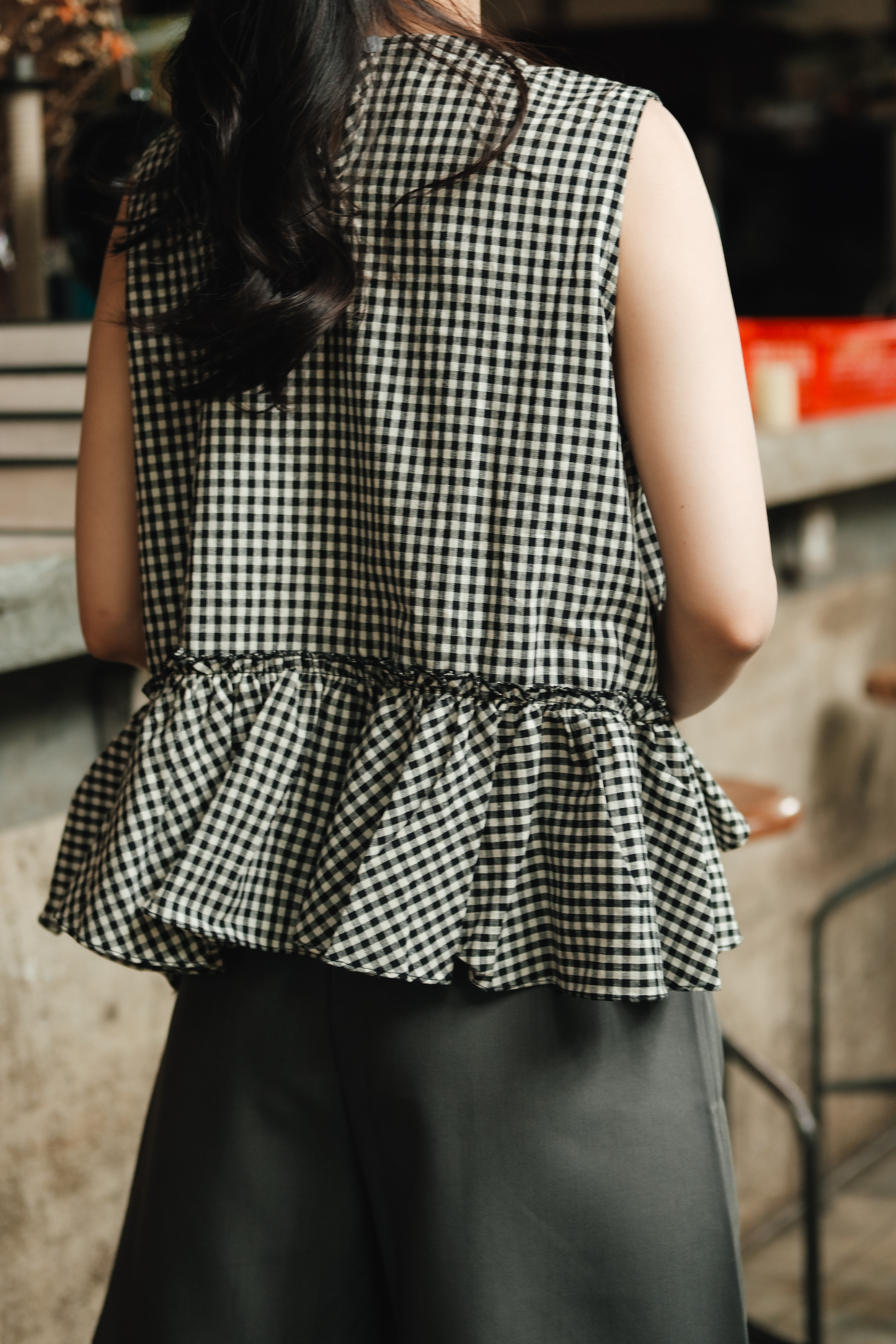 Giselle Gingham Ruffle Peplum Top