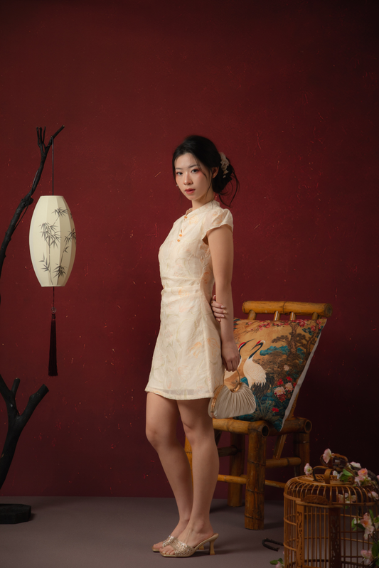 Oriental Garden Cheongsam Dress in Ivory