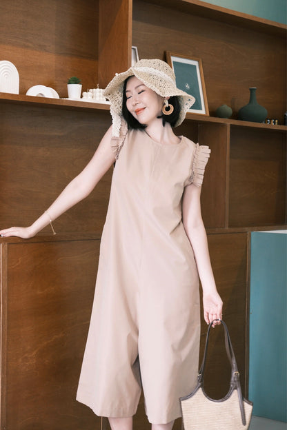 Camille Ruffle Wide-Leg Jumpsuit In Khaki