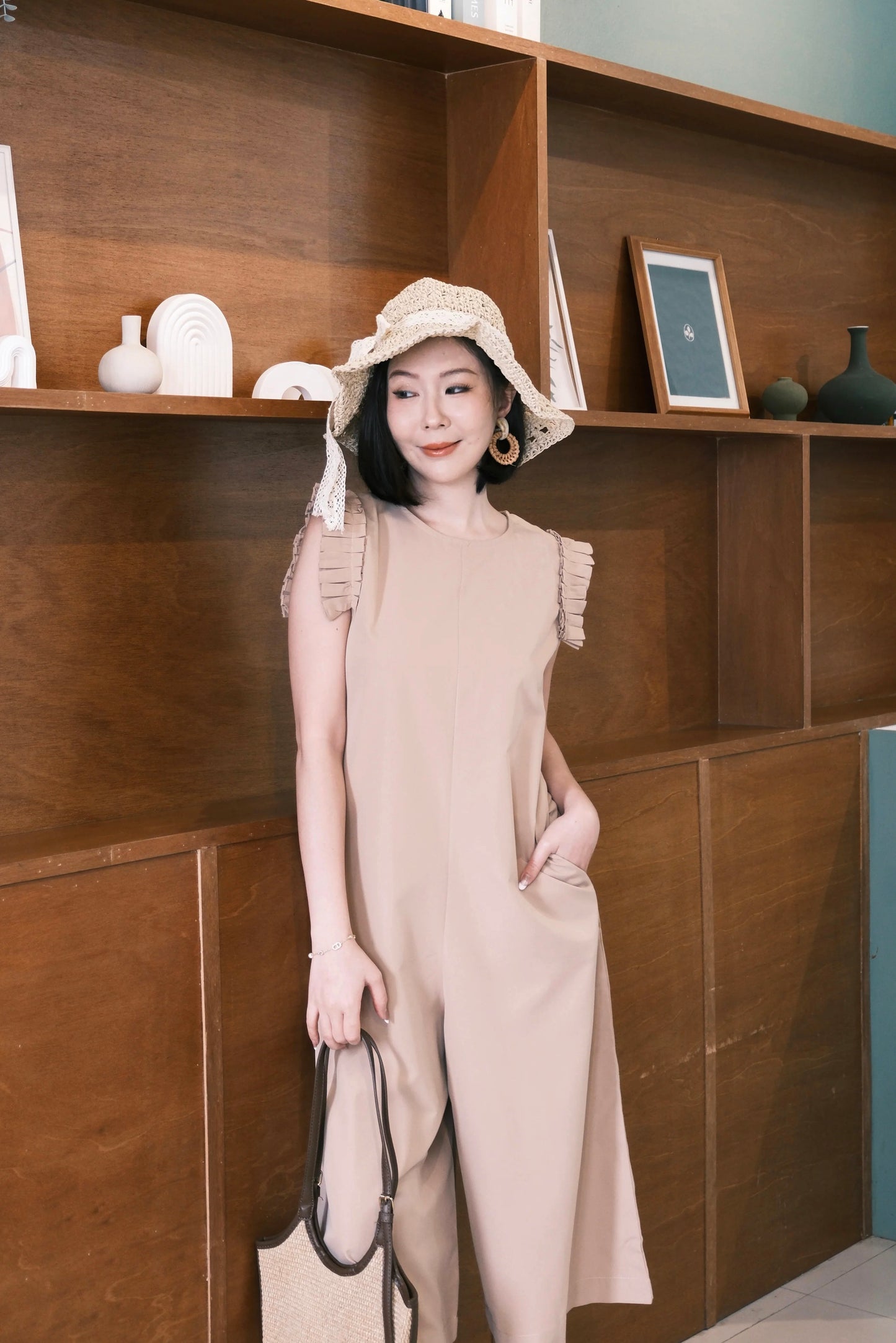 Camille Ruffle Wide-Leg Jumpsuit In Khaki