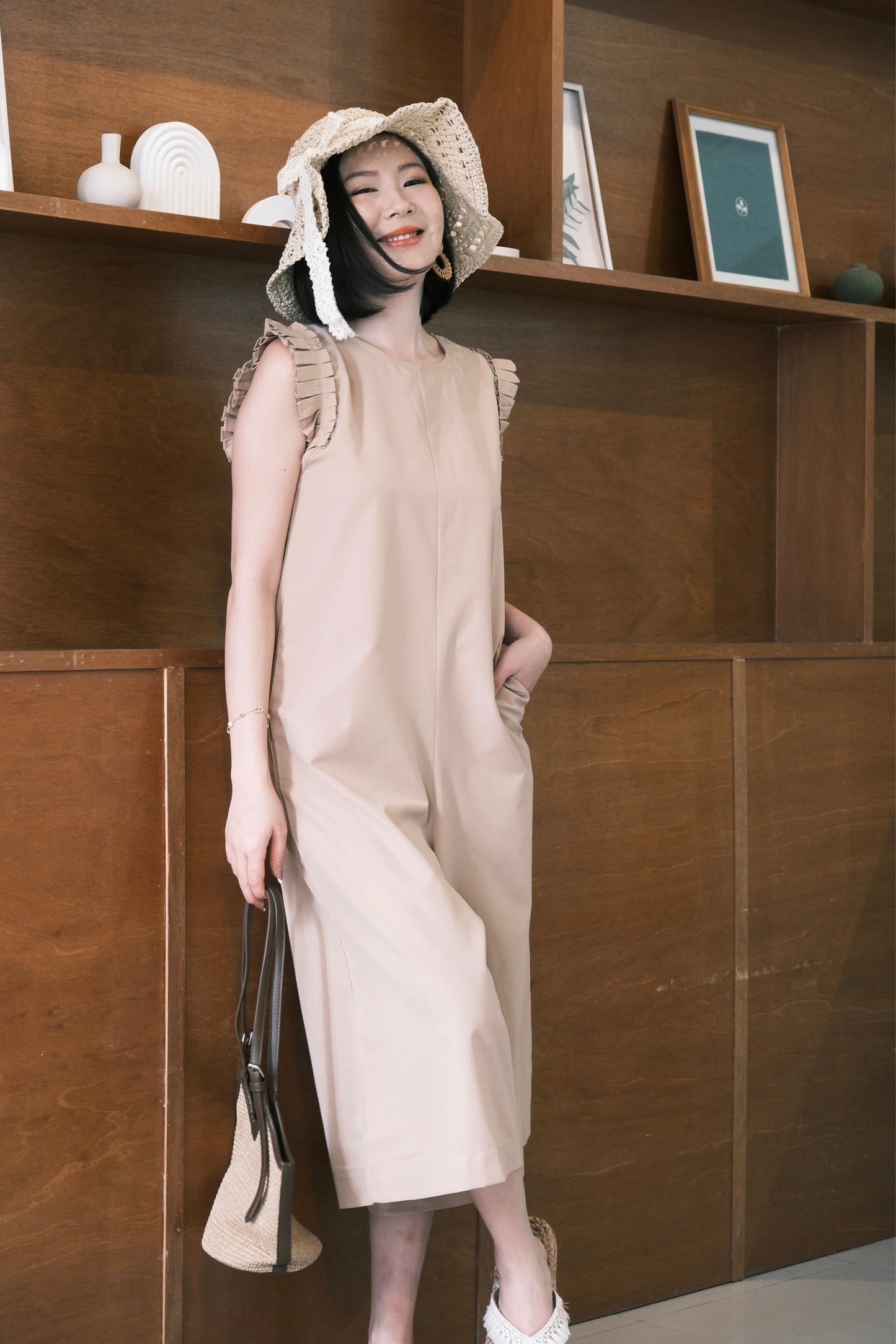 Camille Ruffle Wide-Leg Jumpsuit In Khaki