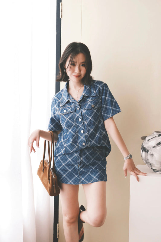 Aeris Plaid Denim Two-Piece Set